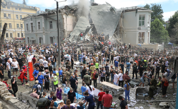 Ukraine’s largest children’s hospital, Okhmatdyt Children’s hospital in Kyiv, was hit on 8 July 2024 in one of the worst missile attacks on the country. © UNOCHA/ Viktoriia Andriievska