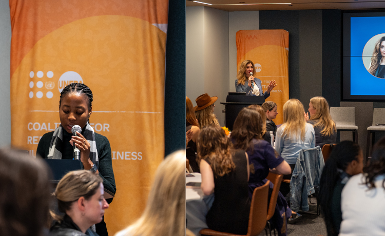 From left to right: Mirriam, a youth advocate for Plan International, and Mariarosa Cutillo-Blake, Chief, Private Sector and Civil Society Branch, UNFPA ©UNFPA/Sarah Bellingham 