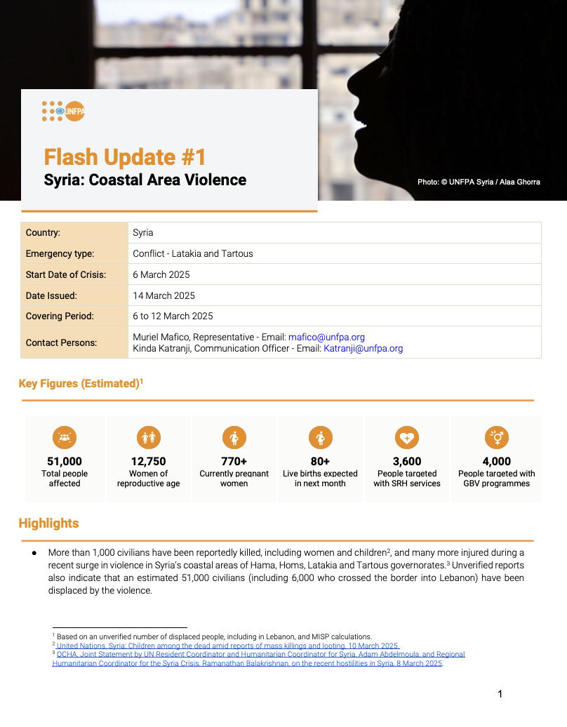 Flash Update #1 on Coastal Area Violence in Syria - March 2025