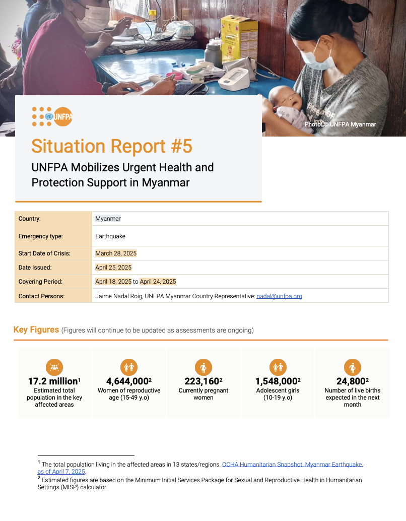 UNFPA Myanmar Situation Report #5 - April 2025