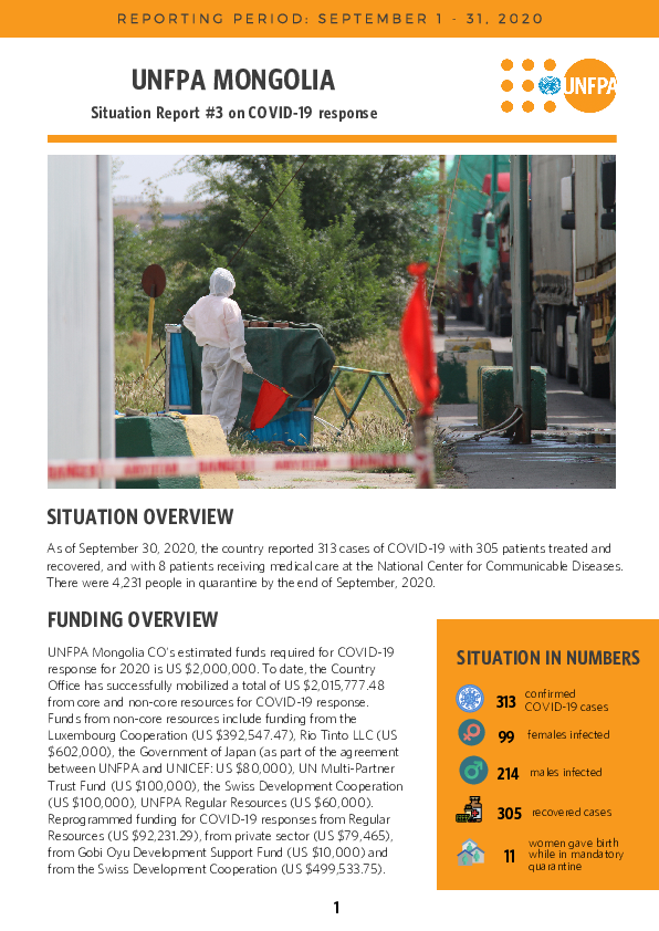 COVID-19 Situation Report No. 3 for UNFPA Mongolia