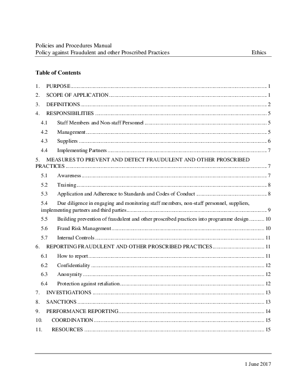 UNFPA Policy against Fraudulent and Other Proscribed Practices UNFPA Policy against Fraudulent and Other Proscribed Practices