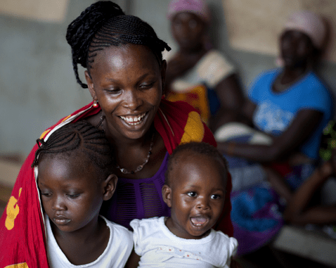Mother and children in Sierra Leone A mother with her two children.