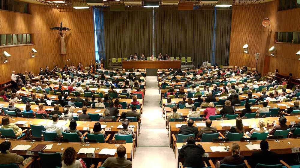 Delegates meet in UN general assembly hall