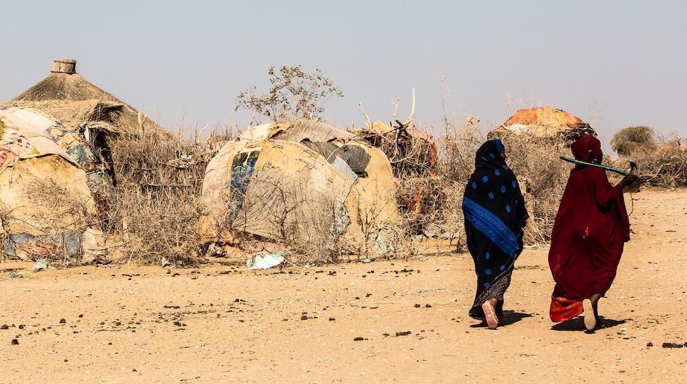 Deux femmes marchent dans le désert 