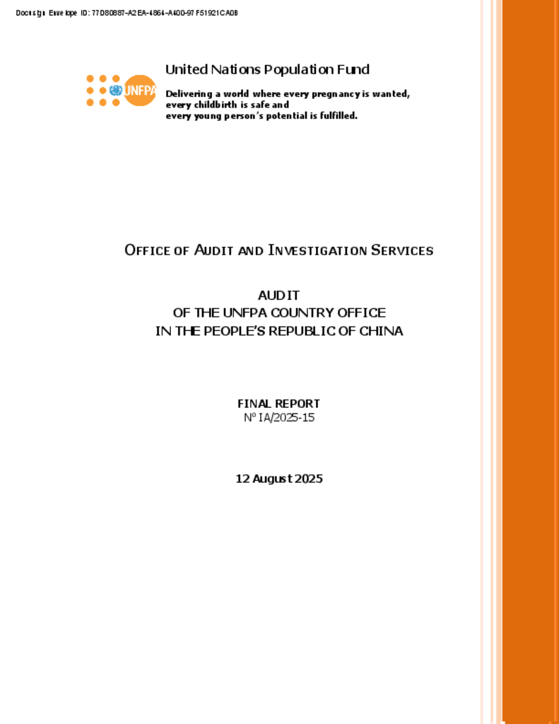 Audit of the UNFPA Country Office in the People's Republic of China