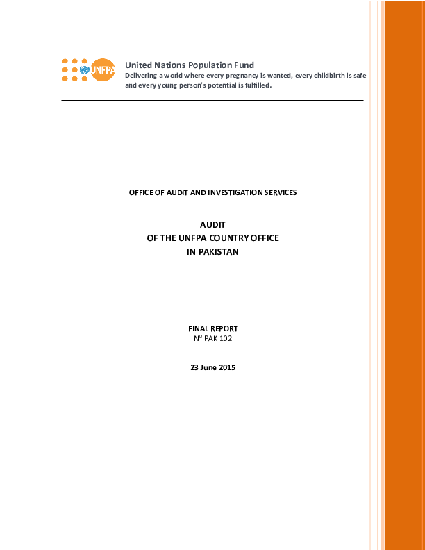 Audit of the UNFPA Country Office in Pakistan Audit of the UNFPA Country Office in Pakistan
