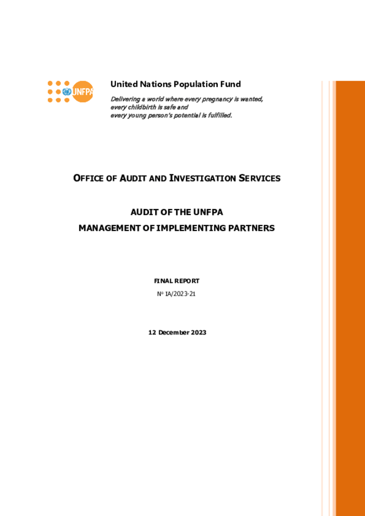 Audit of the UNFPA Management of Implementing Partners Audit of the UNFPA Management of Implementing Partners
