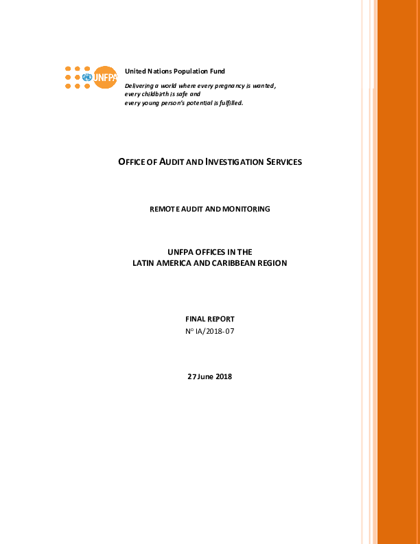 Remote Audit and Monitoring of UNFPA Offices in Latin America and the Caribbean Region Remote Audit and Monitoring of UNFPA Offices in Latin America and the Caribbean Region
