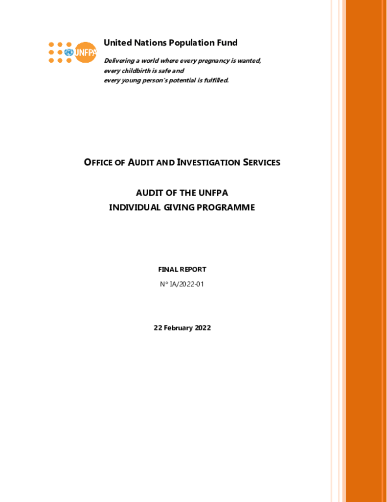 Audit of the UNFPA Individual Giving Programme Audit of the UNFPA Individual Giving Programme