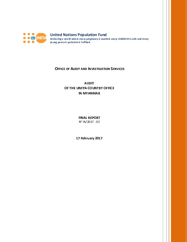 Audit of the UNFPA Country Office in Myanmar Audit of the UNFPA Country Office in Myanmar