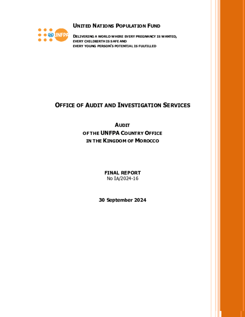 Audit of the UNFPA Country Office in the Kingdom of Morocco Audit of the UNFPA Country Office in the Kingdom of Morocco