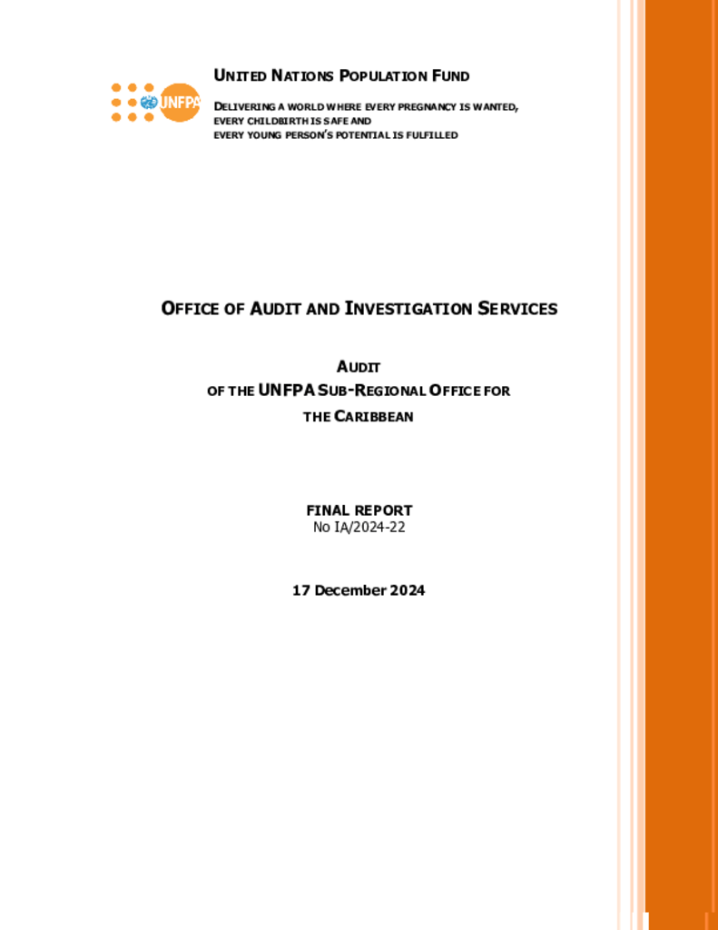 Audit of the UNFPA Sub-Regional Office for the Caribbean Audit of the UNFPA Sub-Regional Office for the Caribbean