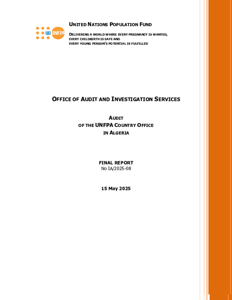 Audit of the UNFPA Country Office in Algeria Audit of the UNFPA Country Office in Algeria