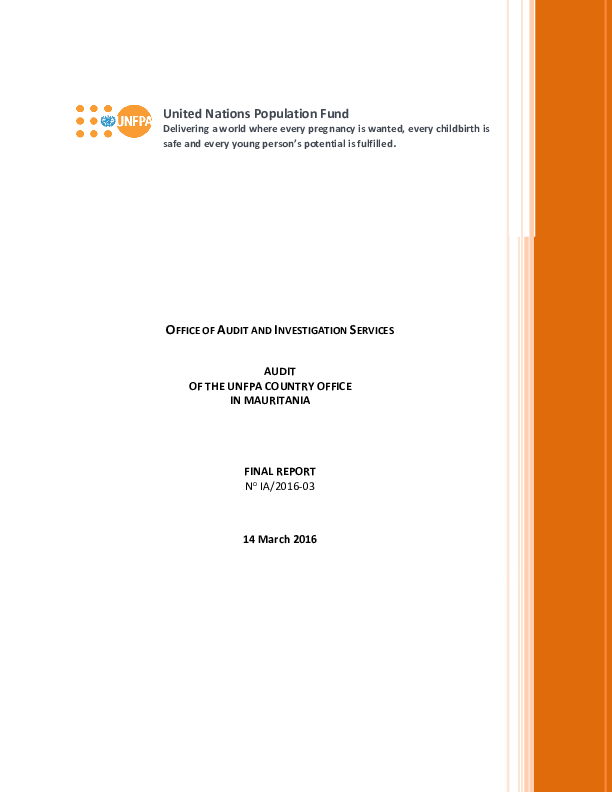 Audit of the UNFPA country office in Mauritania 