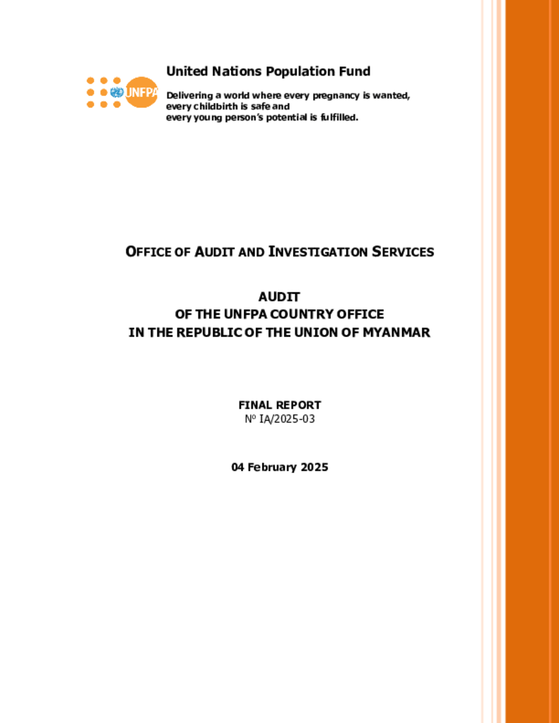 Audit of the UNFPA Country Office in Myanmar Audit of the UNFPA Country Office in Myanmar