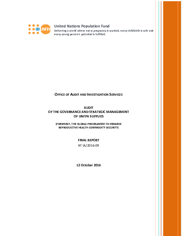 Audit of the Governance and Strategic Management of UNFPA Supplies Audit of the Governance and Strategic Management of UNFPA Supplies