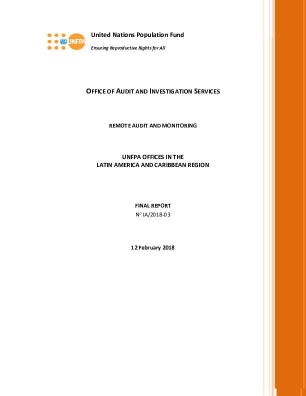 Remote Audit and Monitoring of UNFPA Offices in Latin America and the Caribbean Region Remote Audit and Monitoring of UNFPA Offices in Latin America and the Caribbean Region