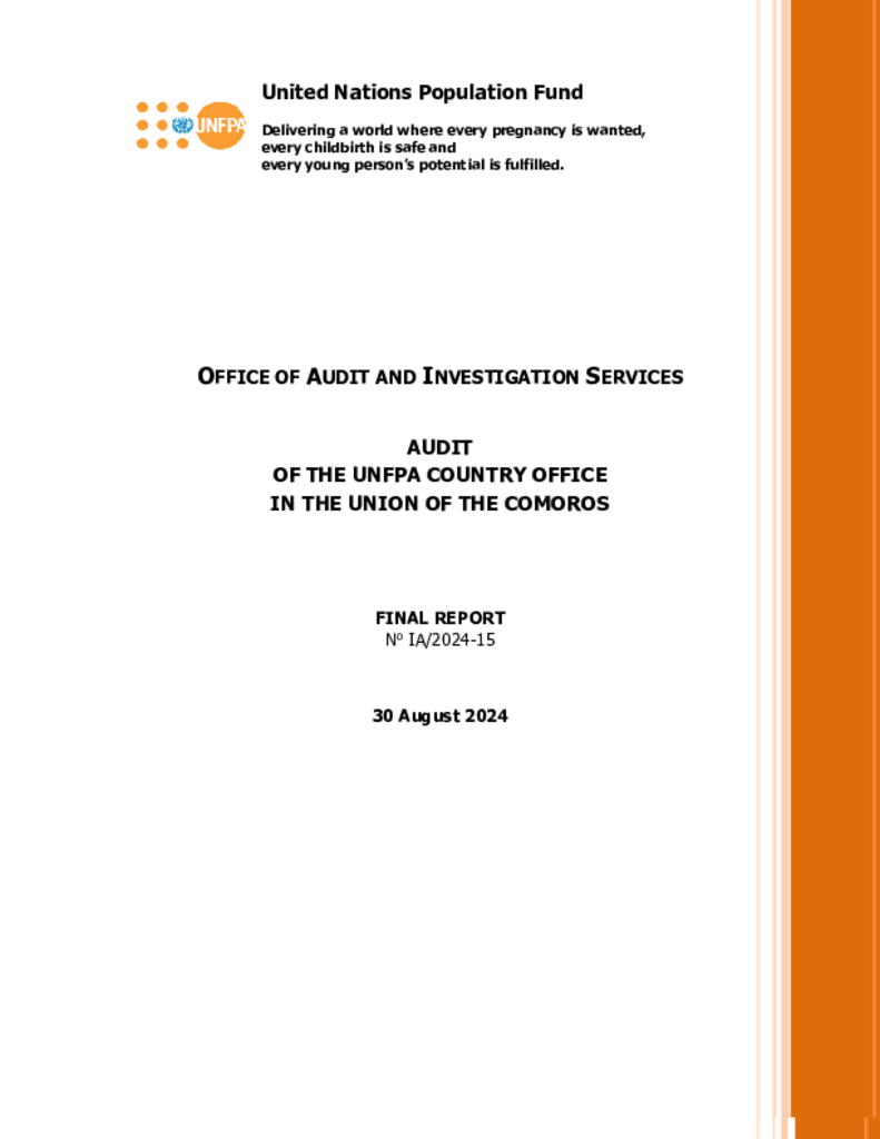 Audit of the UNFPA Country Office in the Union of the Comoros Audit of the UNFPA Country Office in the Union of the Comoros