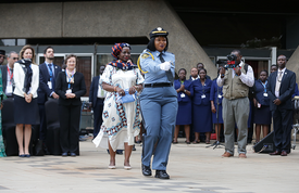 UNFPA Executive Director Dr. Natalia Kanem carries the United Nations flag during the closing ceremony of the Nairobi Summit on ICPD25. © Nairobi Summit