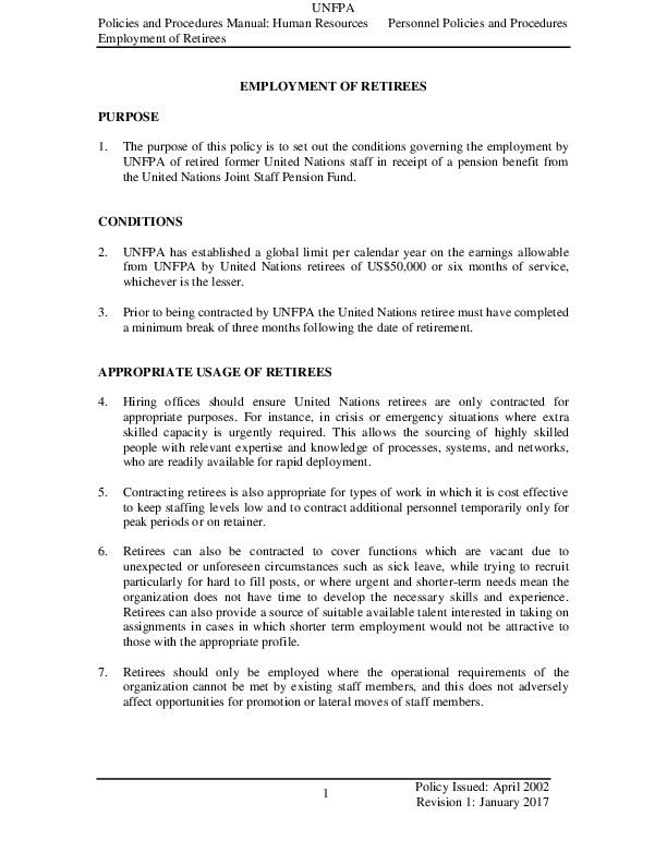 Policy on Personnel: Other Policies