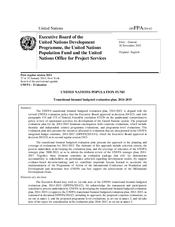 Transitional biennial budgeted evaluation plan, 2014-2015
