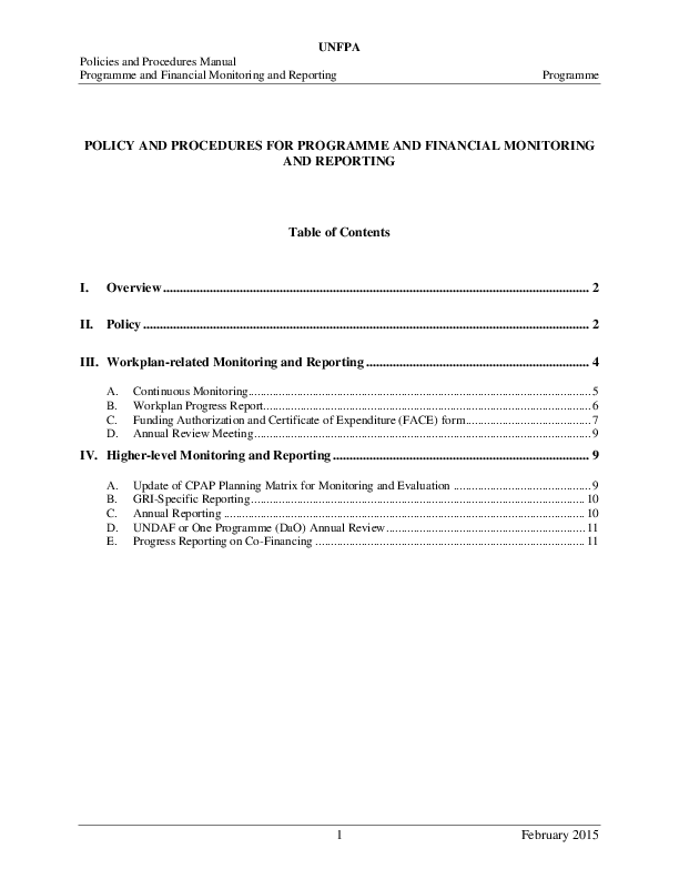 Programme and Financial Monitoring and Reporting