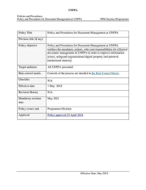 Policy and Procedures for Document Management at UNFPA