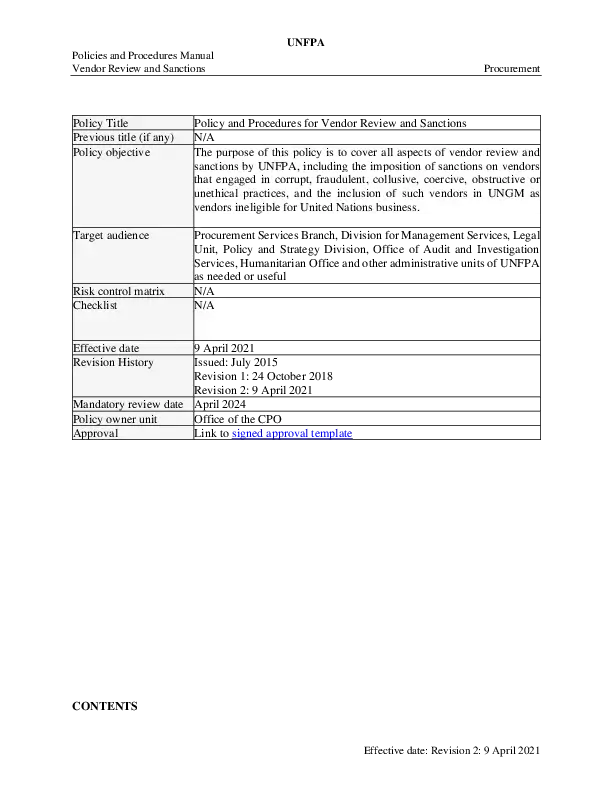 Policy for Vendor Review and Sanctions