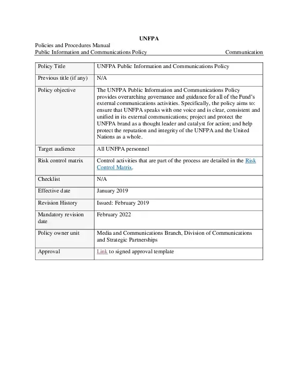 UNFPA Public Information and Communications Policy