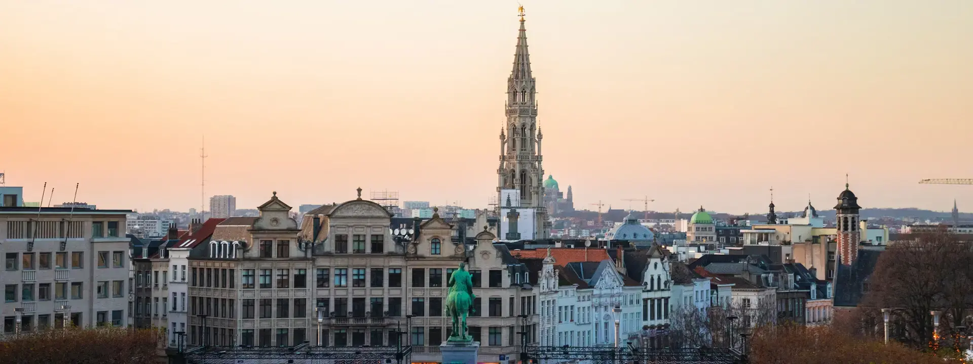 Sunset in Mont des Arts in Brussels, Belgium