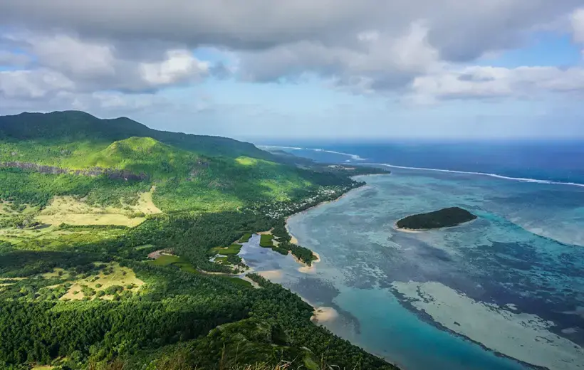  an aerial view of the ocean and land