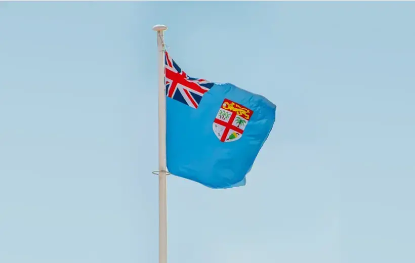 Fiji National Flag Swaying by the Wind