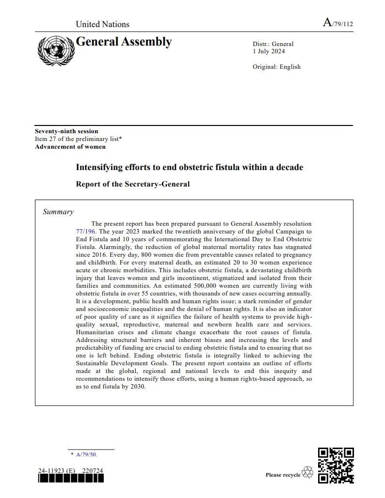 Intensifying efforts to end obstetric fistula within a decade: Report of the…