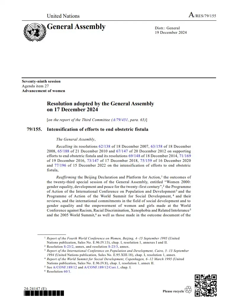 Intensification of efforts to end obstetric fistula: resolution / adopted by…