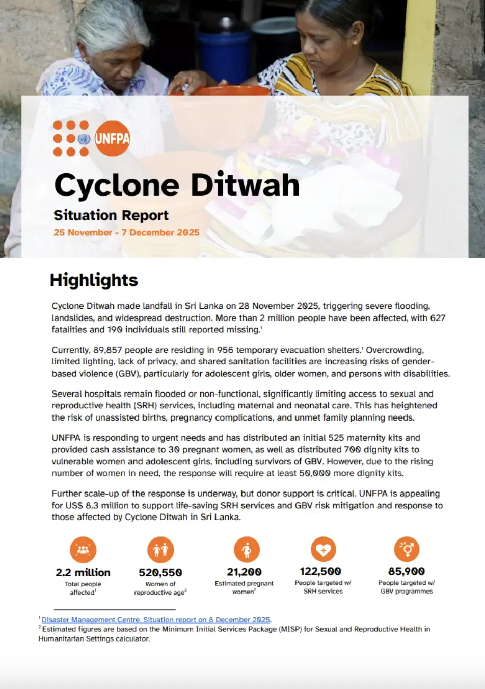 UNFPA Cyclone Ditwah Situation Report (25 November – 7 December 2025)