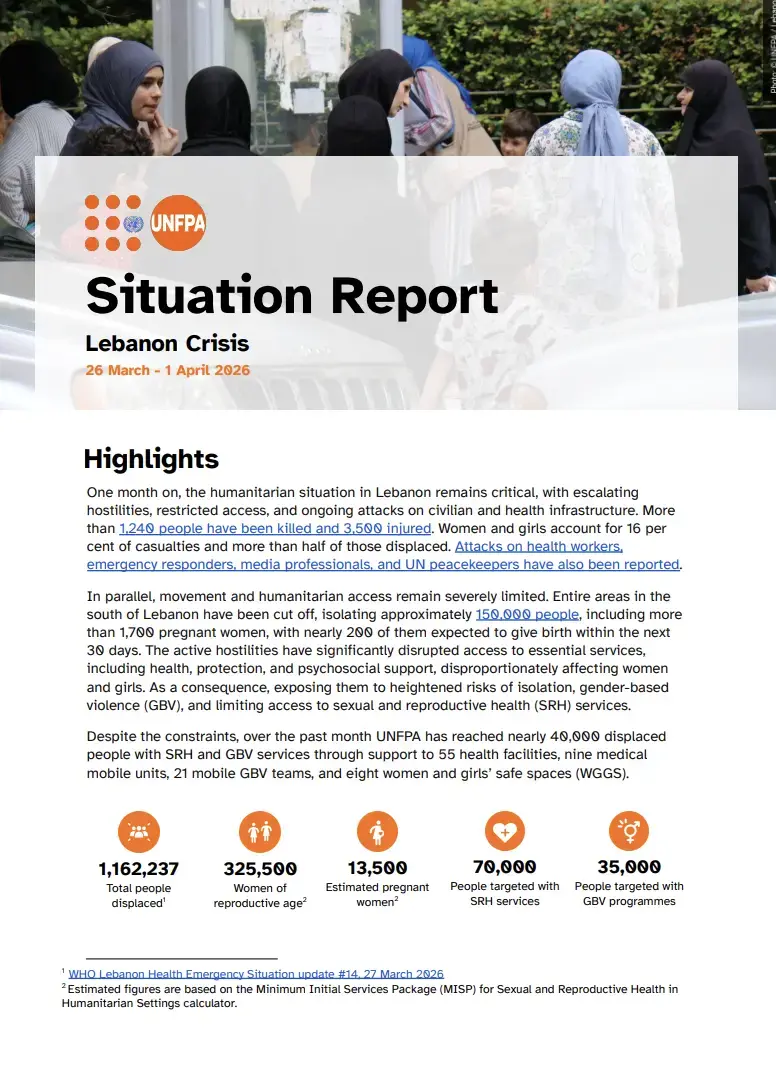 UNFPA Situation Report on Lebanon: 26 March – 1 April 2026