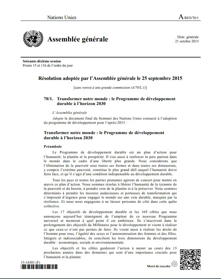 Transformer notre monde : le Programme de développement durable à l’horizon 2030
