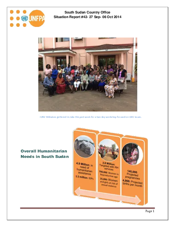 South Sudan Country Office Situation Report #42- 27 Sep- 06 Oct 2014