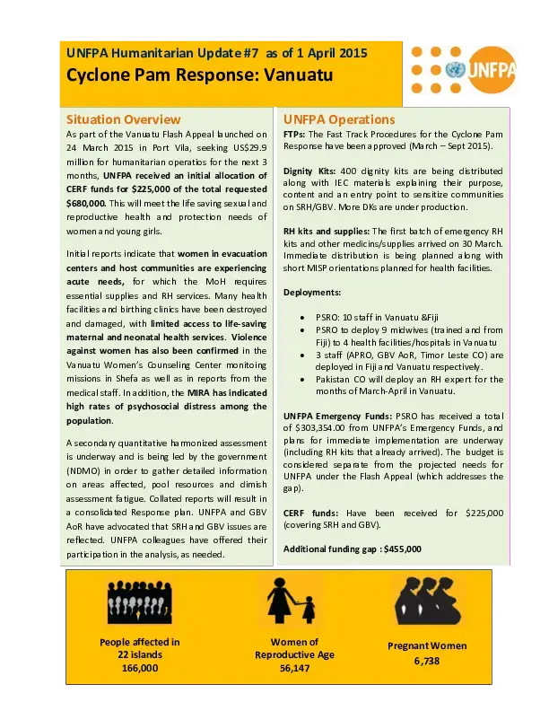 Cyclone Pam Response in Vanuatu: UNFPA Humanitarian Update #7, 1 April 2015 