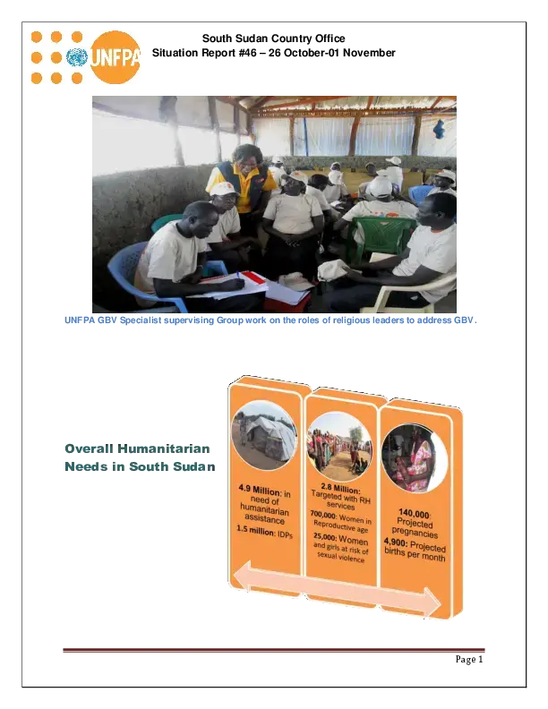 South Sudan Country Office Situation Report #46 – 26 October-01 November 2014