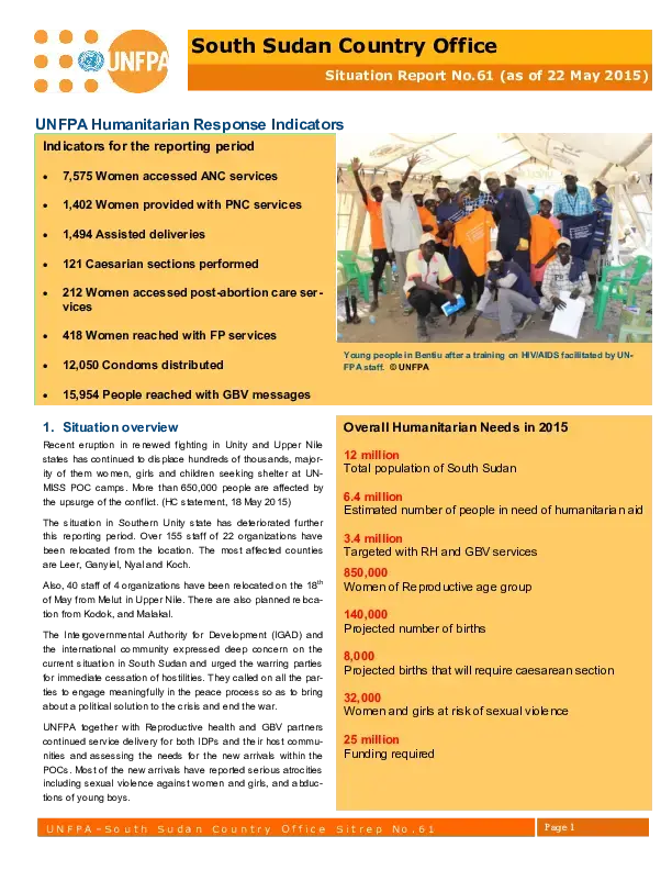South Sudan Country Office Situation Report #61 - 22 May 2015