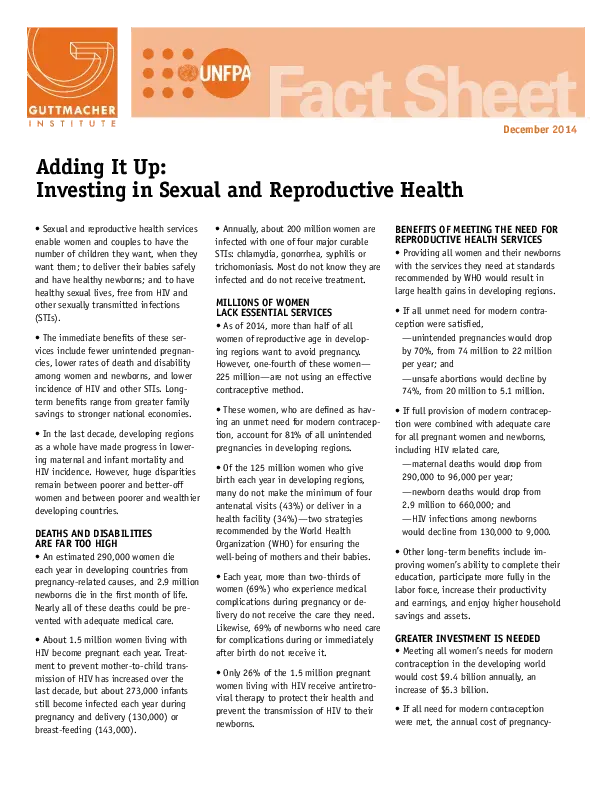 Adding It Up 2014: Global Fact Sheet