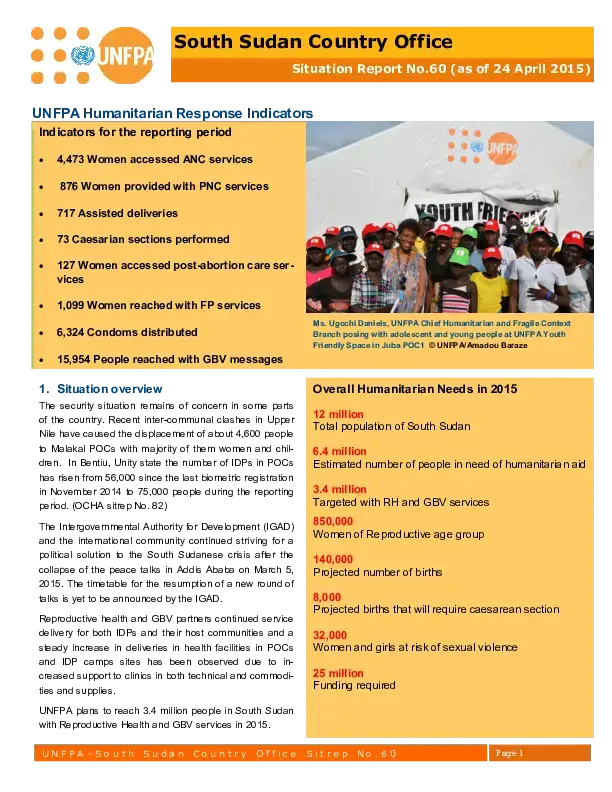 South Sudan Country Office Situation Report #60 - 24 April 2015