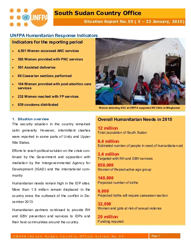 South Sudan Country Office Situation Report #55 – 5-22 January 2015
