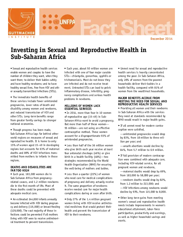Adding It Up 2014: Sub-Saharan Africa Fact Sheet