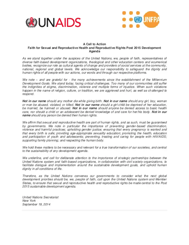 A Call to Action Faith for Sexual and Reproductive Health and Reproductive…