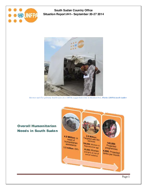 South Sudan Country Office Situation Report #41– September 20-27 2014
