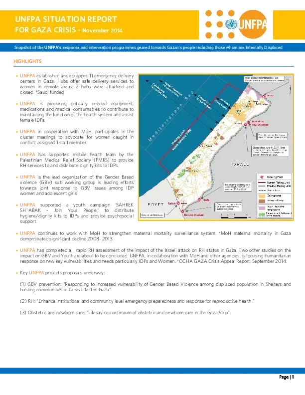 Situation Report for Gaza Crisis - November 2014