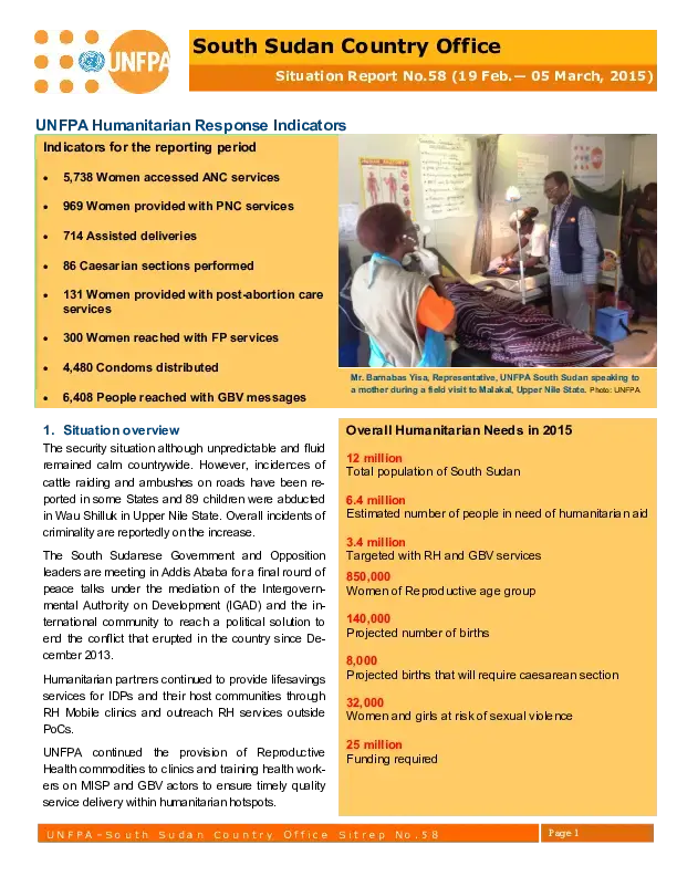 South Sudan Country Office Situation Report #58 - 19 Feb - 5 March 2015